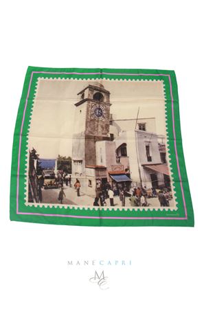 Silk foulard Piazzetta Capri Laboratorio Capri | FRANCOBOLLO VERDE CAMPANILEVERDE